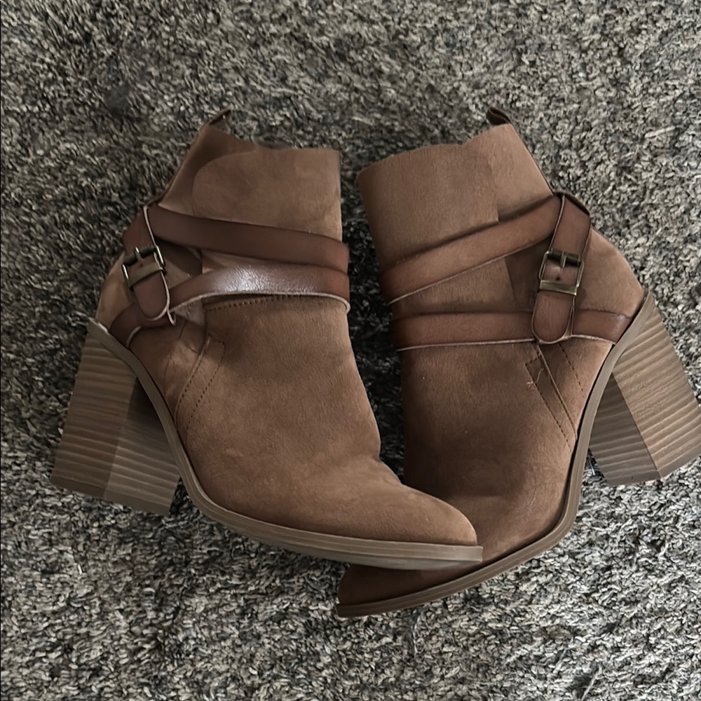 Brown Ankle Boots with Buckle Detail